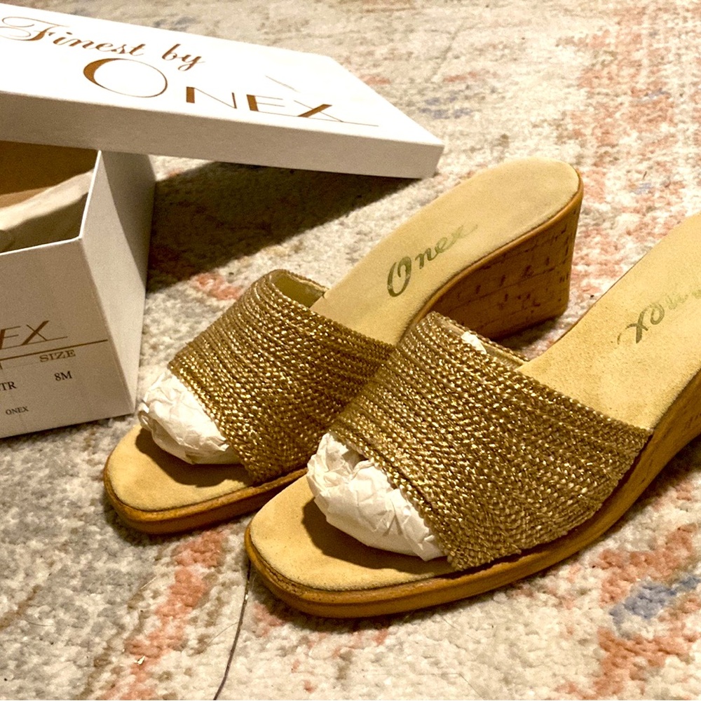 Gold Ribbon Wedge Sandal